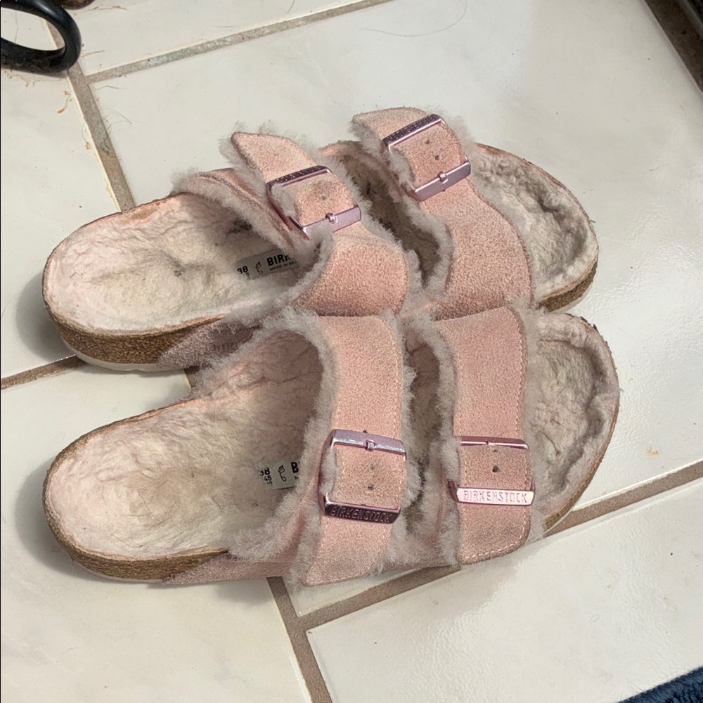 Birkenstock Shearling-Lined Slip-On in Light Beige